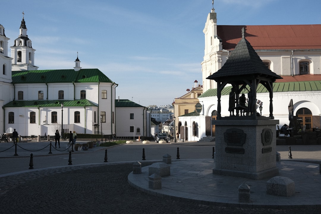 a large courtyard with buildings around it